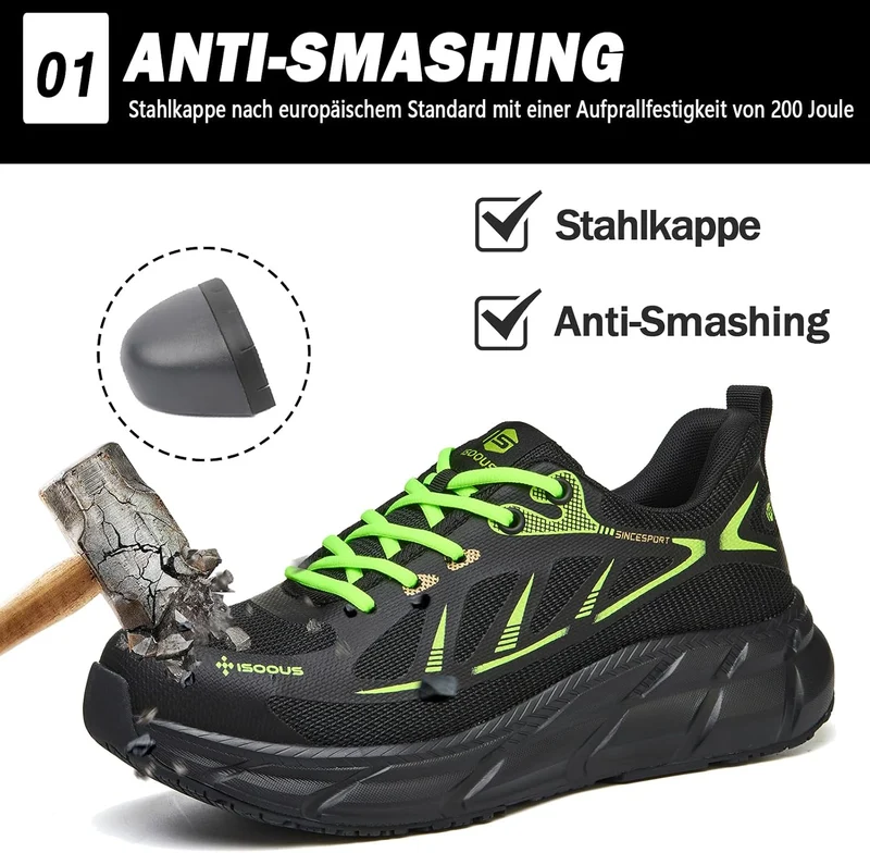 ISOOUS Arbeitsschuhe Herren Sicherheitsschuhe Damen Stahlkappenschuhe Sportlich Atmungsaktiv Schutzs