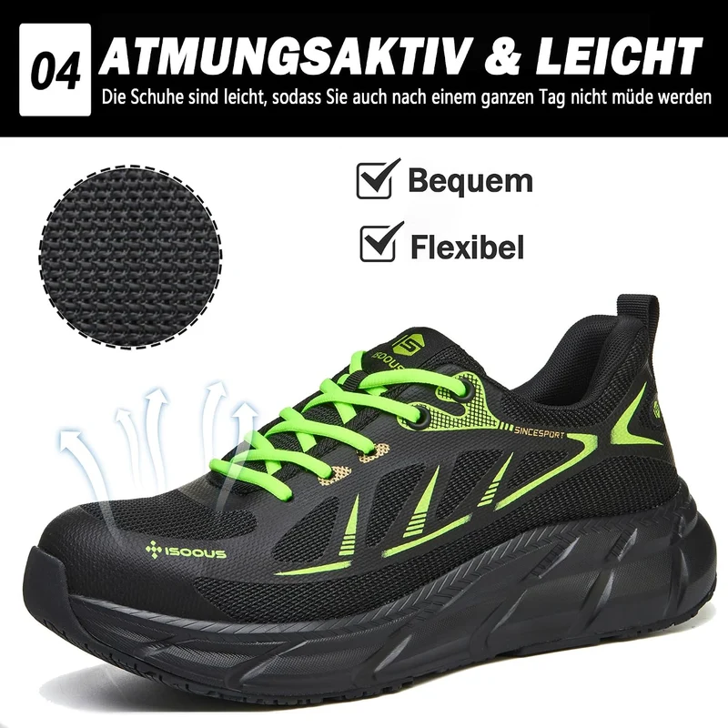 ISOOUS Arbeitsschuhe Herren Sicherheitsschuhe Damen Stahlkappenschuhe Sportlich Atmungsaktiv Schutzs