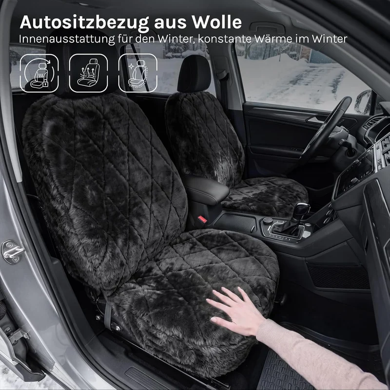 WOLTU AS7334sz-2 Lammfellbezug Auto Sitzbezug Echtlammfell Vollbezug Vordersitzbezug universal Gröss