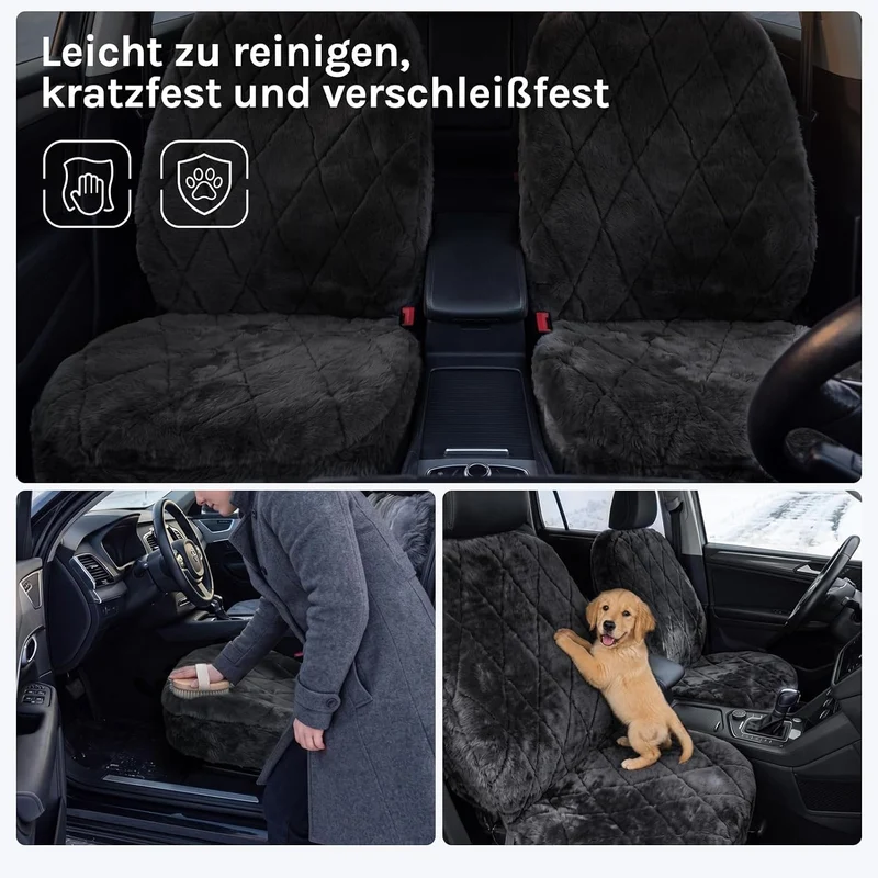 WOLTU AS7334sz-2 Lammfellbezug Auto Sitzbezug Echtlammfell Vollbezug Vordersitzbezug universal Gröss