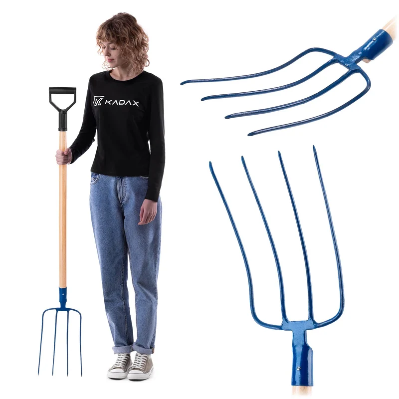 KADAX Heugabel aus Stahl, Gabel mit langem Stiel aus Holz, Forke, Gartenforke, Spatengabel, Grabegab