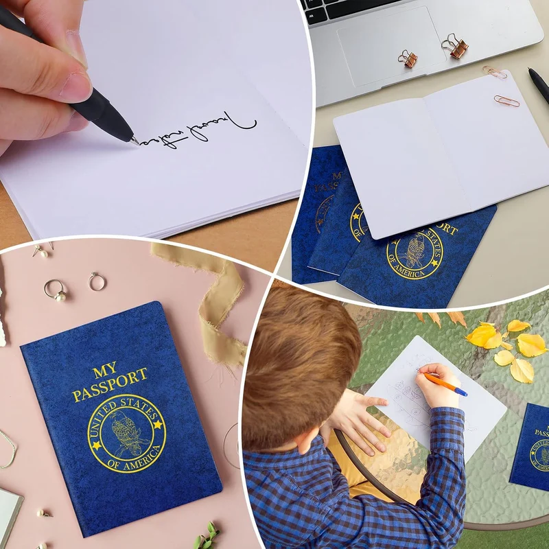 Leeres Reisepassbuch, blaues Reisepass-Notizbuch, 10,2 x 14,9 cm, gefälschter Reisepass für Kinder,