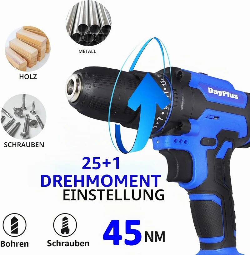 21V Akkuschrauber mit 1 Akkus Professional Schnellladung, Mini Akkuschrauber mit Schlagbohrfunktion,