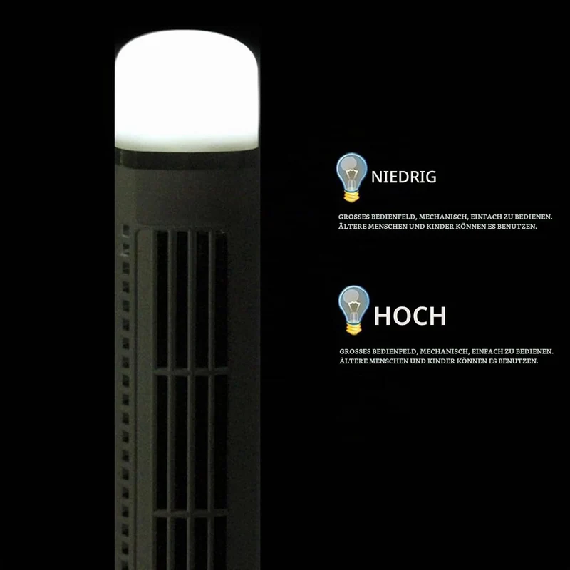 TOPINCN Turmventilator für Schlafzimmer mit Leichten ABS-Metallkomponenten, 90 Grad Oszillierender F