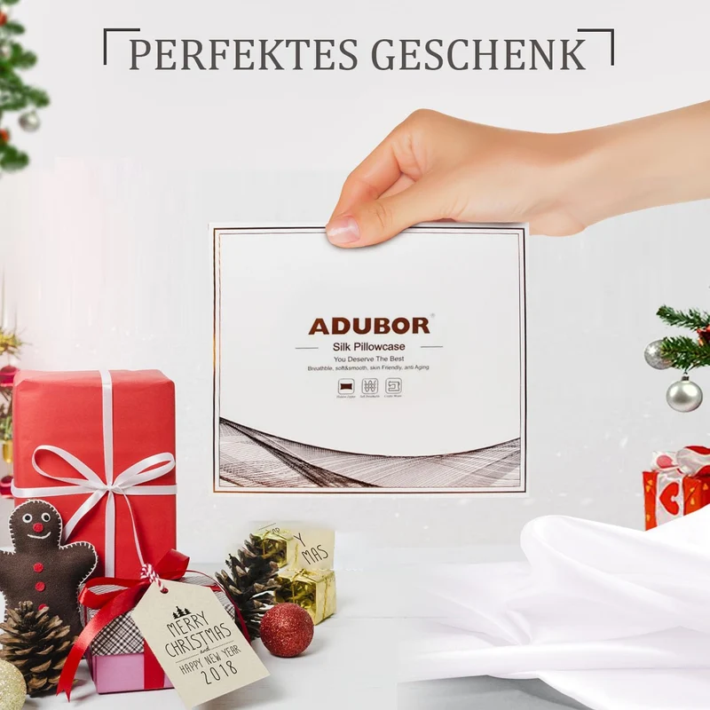 Adubor Seidenkissenbezug 40x60 cm für Haar und Haut, mit verstecktem Reissverschluss, beide Seiten,