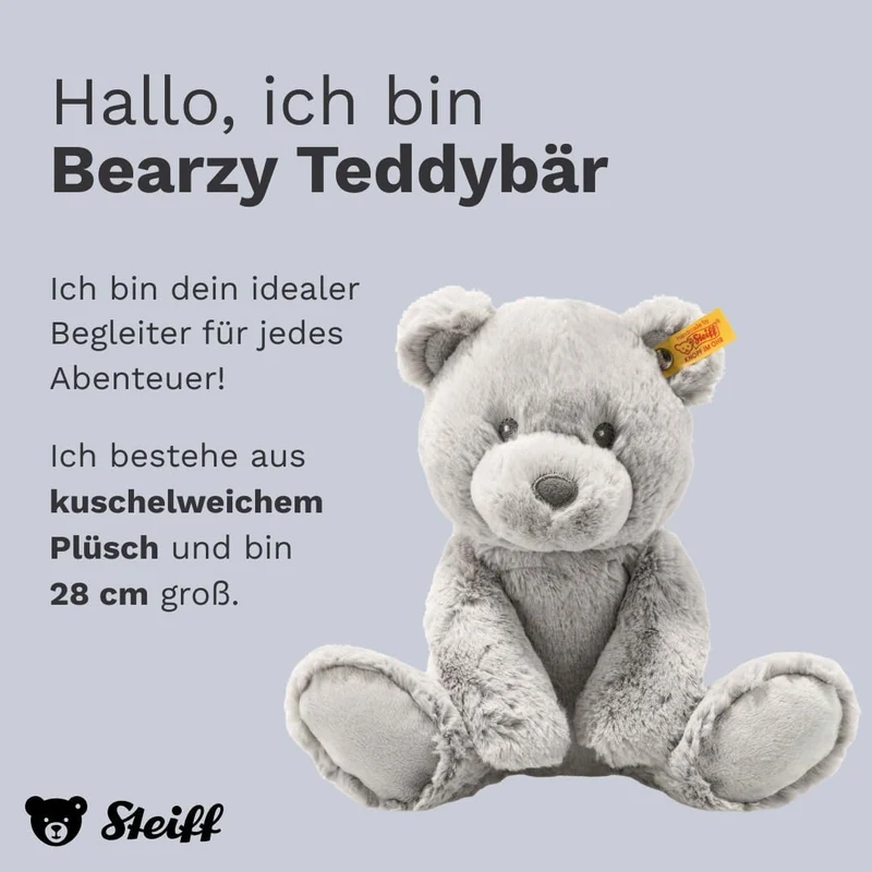 Steiff Kuscheltier Bearzy Teddybär, Süsses Stofftier, Jungen, Mädchen & Babys ab 0 Monaten, Soft Cud