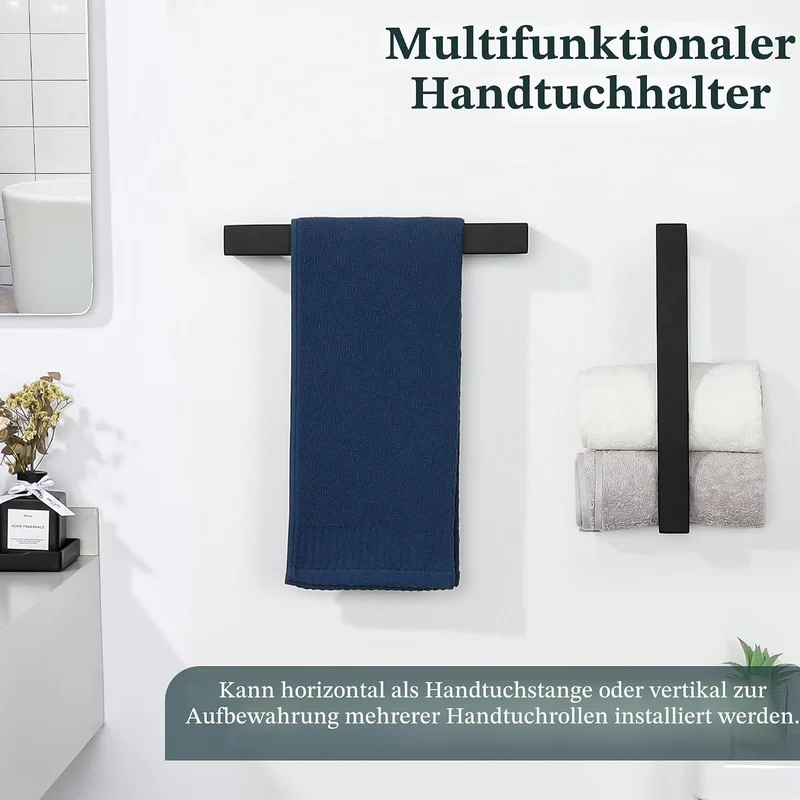 SAYAYO Handtuchhalter Ohne Bohren 30CM Handtuchhalter Schwarz Handtuchstange Ohne Bohren Selbstklebe