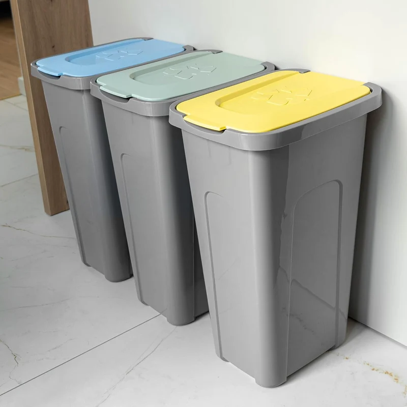 KADAX Mülleimer-Set für Abfalltrennung, 3 x 30L, Abfalleimerset für Mültrennungssystem, Müllsortiere