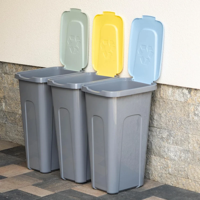 KADAX Mülleimer-Set für Abfalltrennung, 3 x 30L, Abfalleimerset für Mültrennungssystem, Müllsortiere