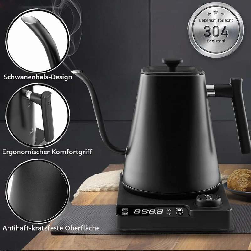 Fityou elektrischer Wasserkocher Schwanenhals,Temperaturregelung, 1200W,1L hohe Kapazität, Schnell k