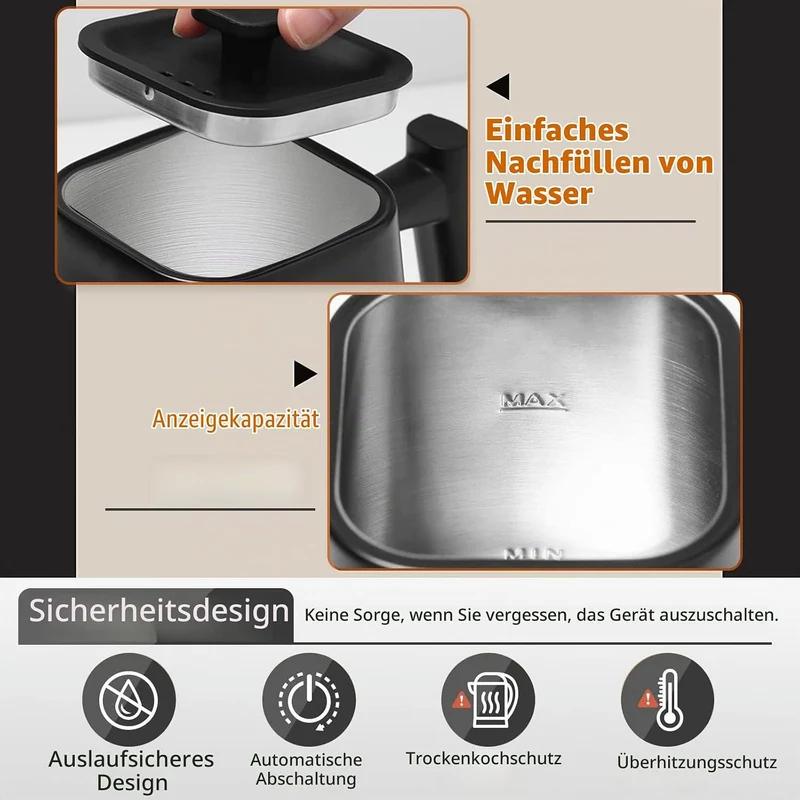 Fityou elektrischer Wasserkocher Schwanenhals,Temperaturregelung, 1200W,1L hohe Kapazität, Schnell k