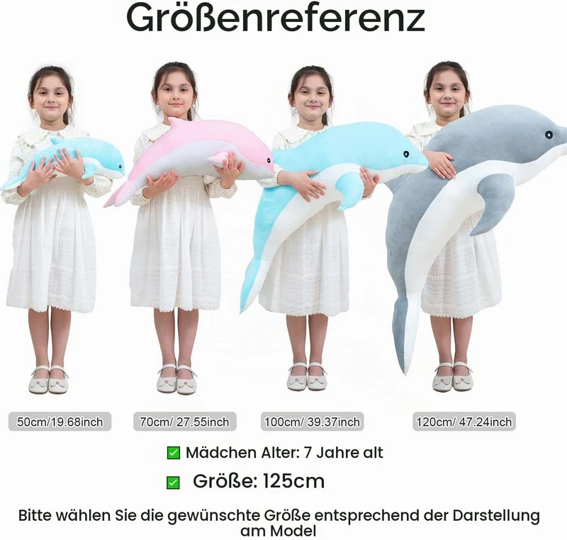 Kekeso Delfin Plüschtiere Schöne Gefüllte Weiche Tier Umarmungskissen Delphin Puppen für Kinder(50cm