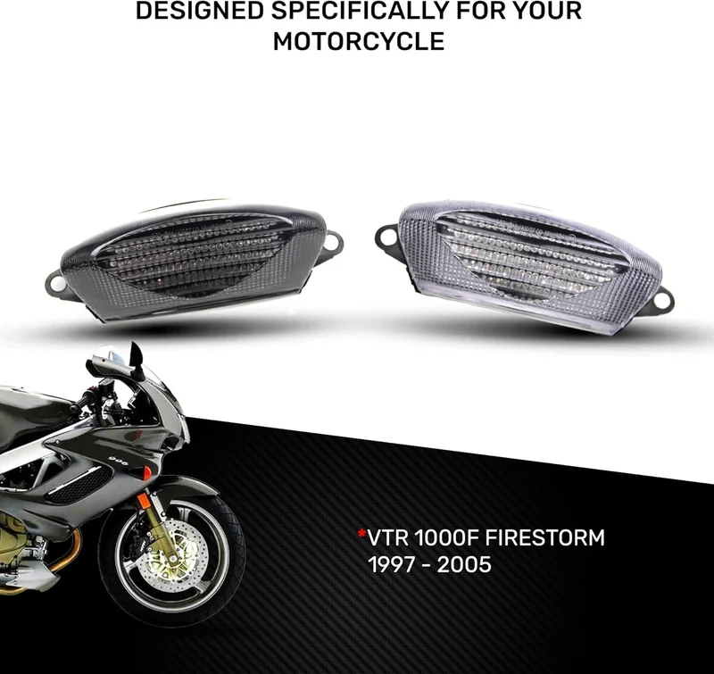 avdb-moto LED-Bremslicht mit integriertem Blinker kompatibel mit VTR 1000 1997/2005 (Getönt), Getönt