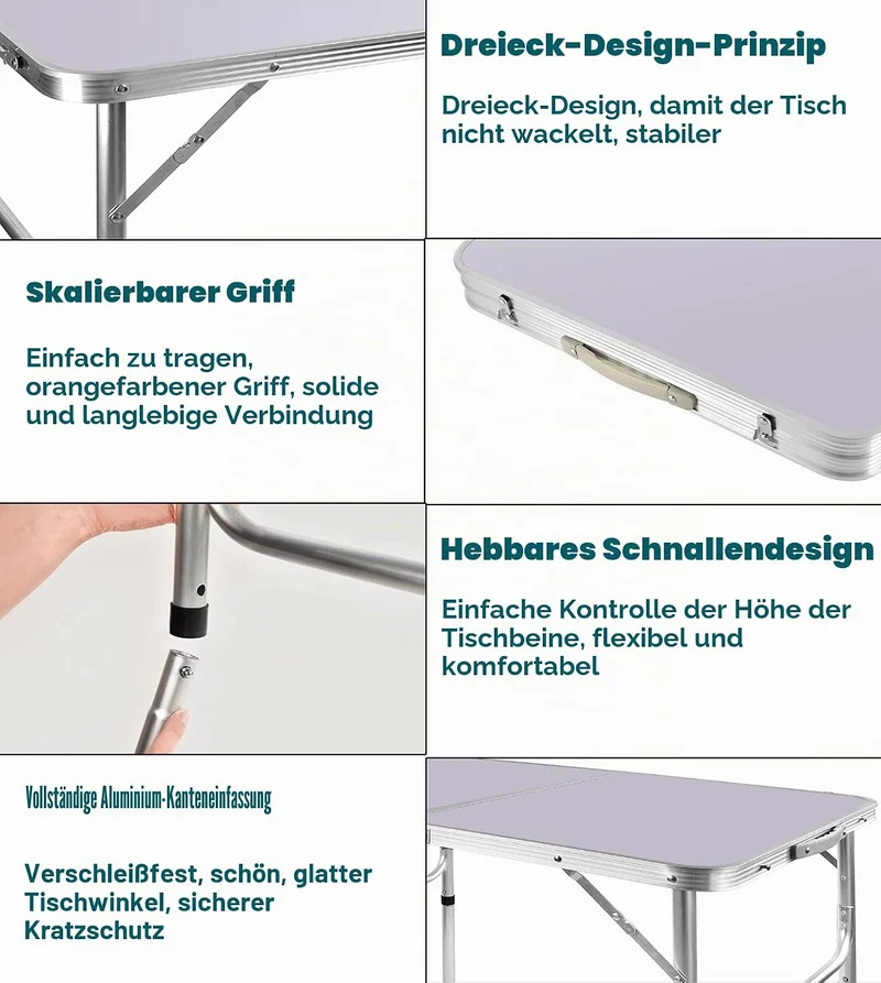 91 cm höhenverstellbarer Klapptisch, Aluminium, faltbar, tragbar, Camping, Picknick, Tisch für Outdo