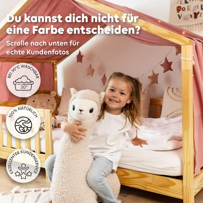 lilimaus Hausbett Himmel [Rosa] - Betthimmel Hausbett aus 100% Baumwolle Musselin Handmade - Stoffhi