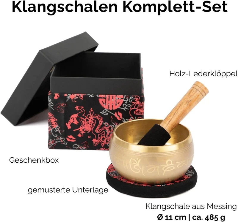 Indische Klangschalen mit BUDDHA-Verzierung und Geschenkbox | Singing Bowl Ø 11cm | Klangtherapie, M