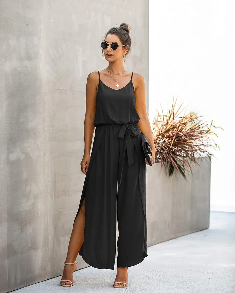 ASOMI Jumpsuit Damen Sommer Lang: Sexy Cocktail Elegant Mode Gürtel Overall Hochzeit Hawaii Urlaub S