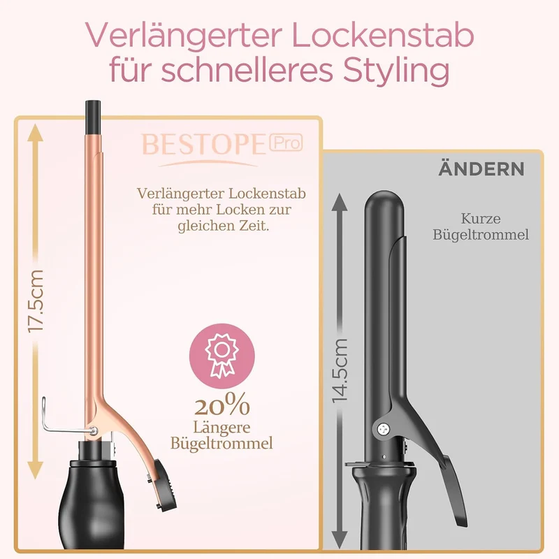 Lockenstab 9mm BESTOPE PRO, Lockenstab Kleine Locken, Multi-Temperatur, Verlängerung Design Hair Cur