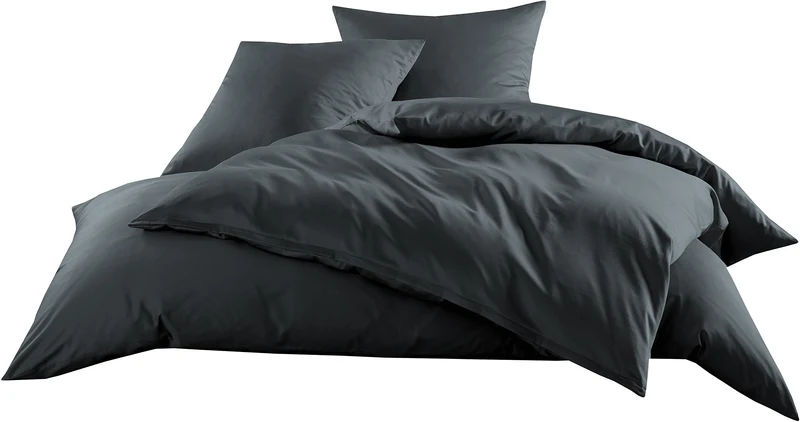 Mako-Satin Baumwollsatin Bettwäsche Uni einfarbig zum Kombinieren (Bettbezug 200 cm x 220 cm, Anthra