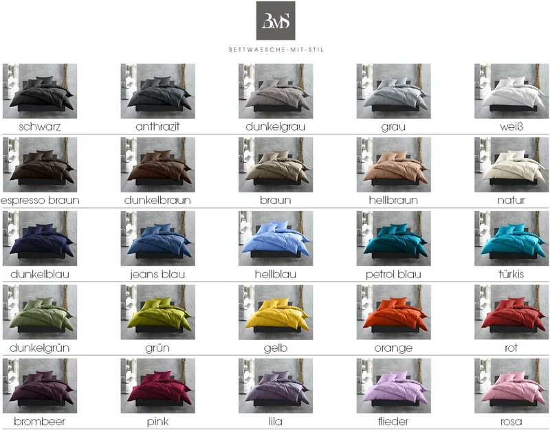 Mako-Satin Baumwollsatin Bettwäsche Uni einfarbig zum Kombinieren (Bettbezug 200 cm x 220 cm, Anthra