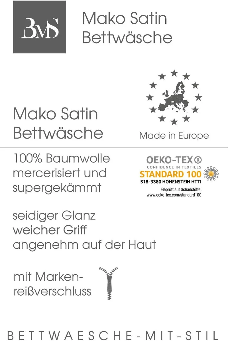 Mako-Satin Baumwollsatin Bettwäsche Uni einfarbig zum Kombinieren (Bettbezug 200 cm x 220 cm, Anthra