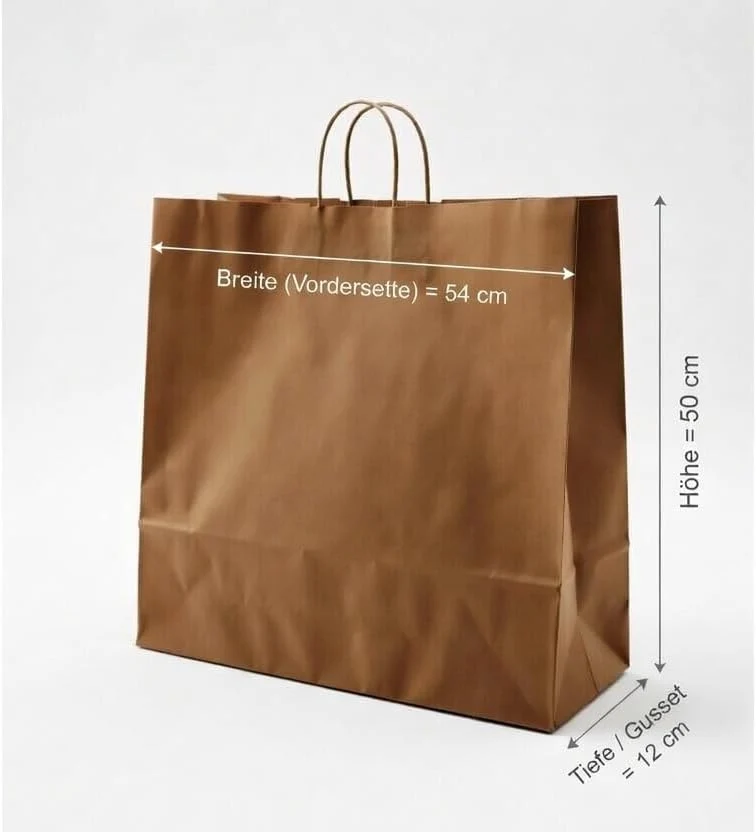 PGV Papiertragetaschen mit Kordel BRAUN extra gross 54 + 14 x 50 cm (10 Stück), 10 Stück