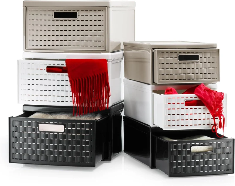 Rotho Country Schubladenbox 19.2l mit 1 Schub in Rattan-Optik, Kunststoff (PP) BPA-frei, weiss, gros
