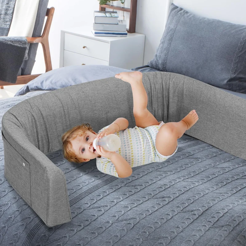 SWANEW 1X Bettgitter für Kinder 180cm, Baby Bettschutzgitter 5-Loch Höhenverstellbar, Weich Rausfall