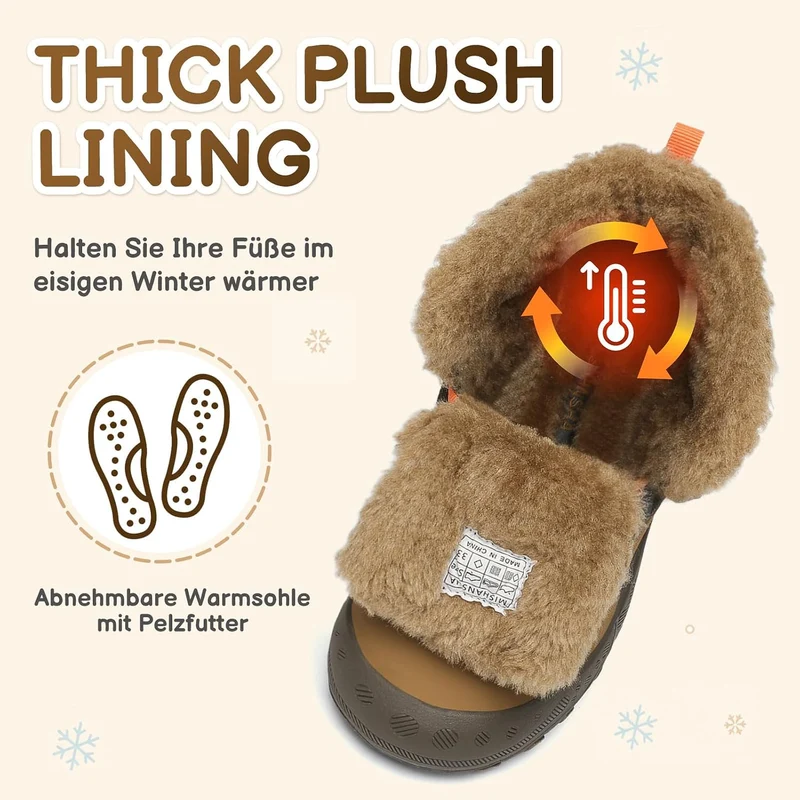 Mishansha Kinder Winterschuhe Gefüttert Winterstiefel für Jungen Mädchen Gr.24-38 25 EU Braun Schwar