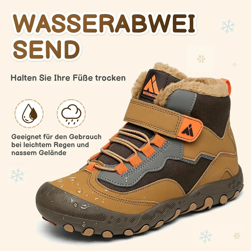 Mishansha Kinder Winterschuhe Gefüttert Winterstiefel für Jungen Mädchen Gr.24-38 25 EU Braun Schwar