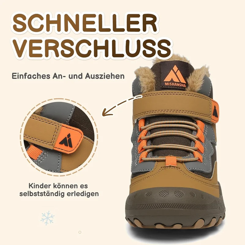 Mishansha Kinder Winterschuhe Gefüttert Winterstiefel für Jungen Mädchen Gr.24-38 25 EU Braun Schwar