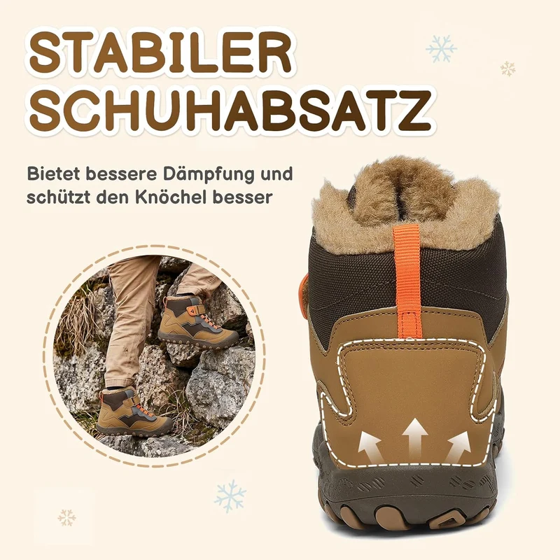 Mishansha Kinder Winterschuhe Gefüttert Winterstiefel für Jungen Mädchen Gr.24-38 25 EU Braun Schwar