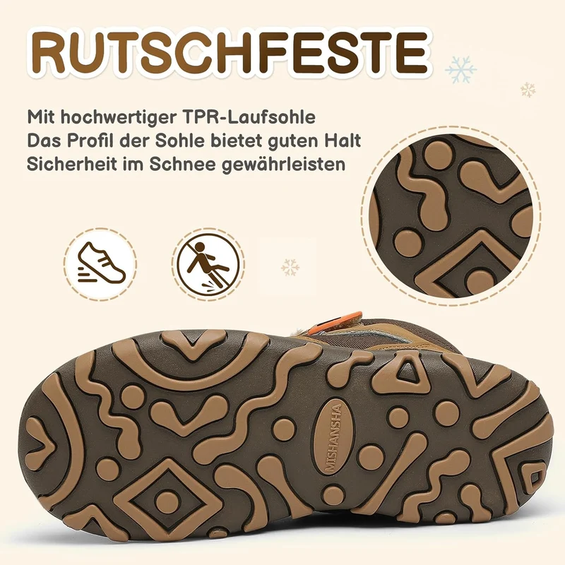 Mishansha Kinder Winterschuhe Gefüttert Winterstiefel für Jungen Mädchen Gr.24-38 25 EU Braun Schwar