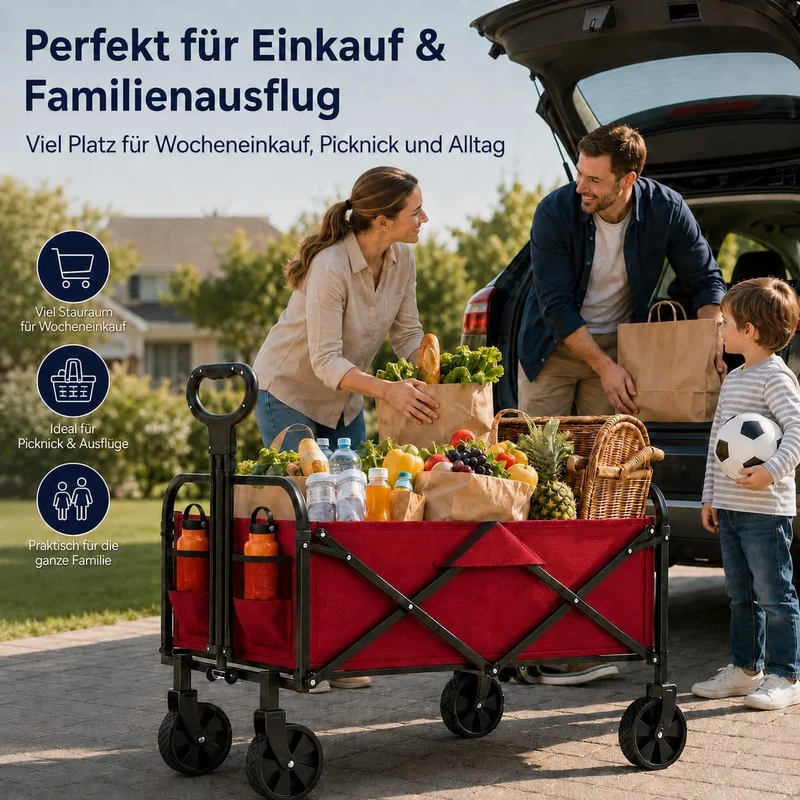 Litake Bollerwagen faltbar 220L, Gartenwagen mit All-Terrain-Rädern | Faltbarer Bollerwagen 220L mit