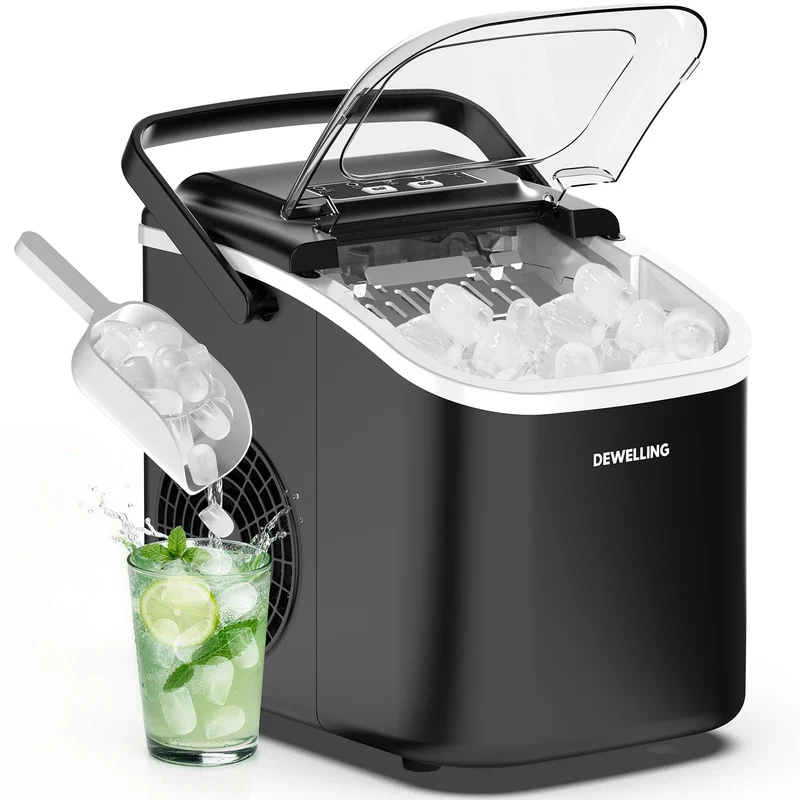 Eiswürfelmaschine – 8 Eiswürfel in 6 Minuten (12 kg/24 h), Selbstreinigend & Leise, 2 Eiswürfelgröss