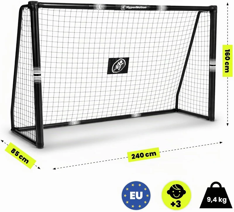HyperMotion Fussballtor für Garten und Freizeit, Rahmen aus Legiertem Stahl mit Netz, Schwarz, 240 ×
