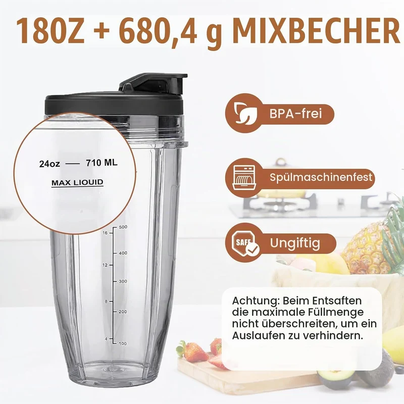 Ersatzbecher kompatibel mit Ninja Auto-iQ Blender – 18oz & 24oz Smoothie Cups mit Deckel – Passend f