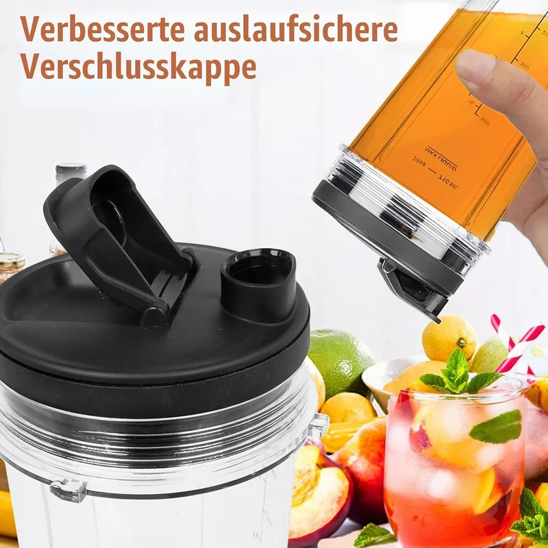 Ersatzbecher kompatibel mit Ninja Auto-iQ Blender – 18oz & 24oz Smoothie Cups mit Deckel – Passend f