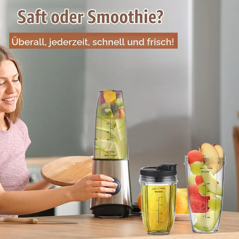 Ersatzbecher kompatibel mit Ninja Auto-iQ Blender – 18oz & 24oz Smoothie Cups mit Deckel – Passend f