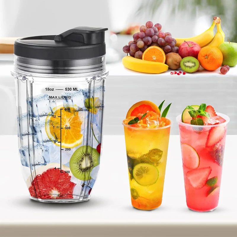 Ersatzbecher kompatibel mit Ninja Auto-iQ Blender – 18oz & 24oz Smoothie Cups mit Deckel – Passend f