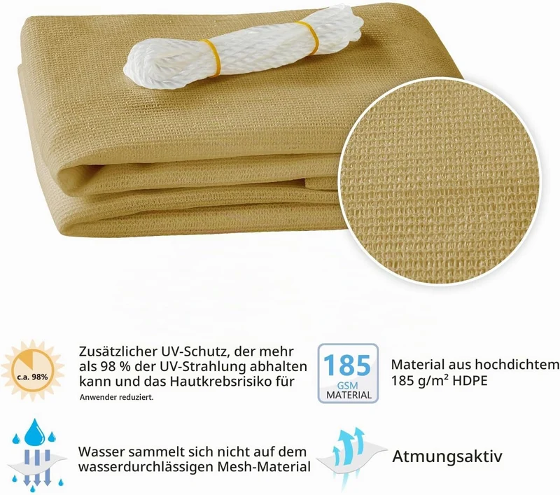 HAIKUS Sonnensegel 4x4 m Quadratisch, Premium HDPE UV Schutz Sonnenschutz Atmungsaktiv Wetterbeständ