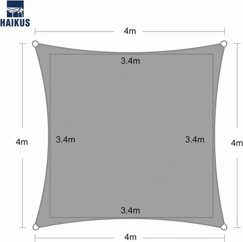 HAIKUS Sonnensegel 4x4 m Quadratisch, Premium HDPE UV Schutz Sonnenschutz Atmungsaktiv Wetterbeständ