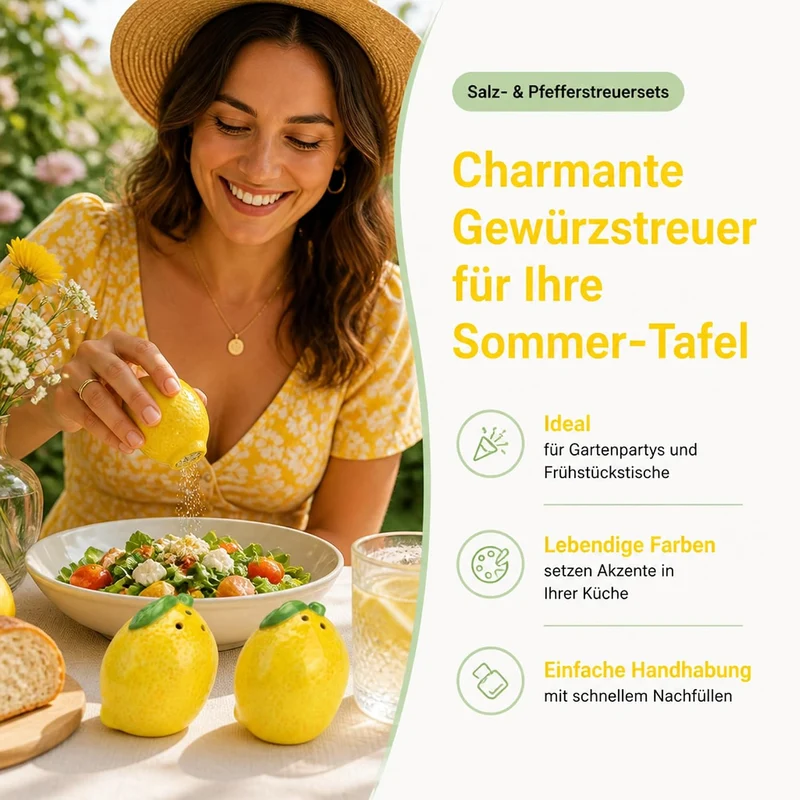 Salz- und Pfefferstreuer Zitrone 2er-Set aus Keramik (6x7x6cm) – Gelbe Zitronen Gewürzstreuer für me