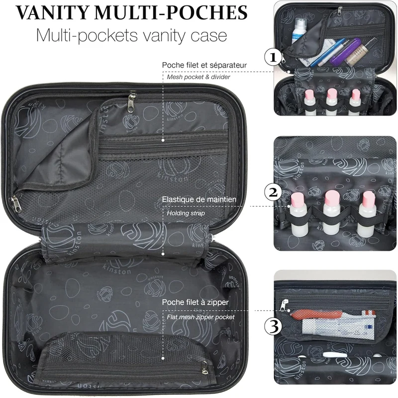 KINSTON Vanity Case Hartschale mit Schulterriemen – Kulturbeutel Reise Kosmetik – Hartschale mit Gri