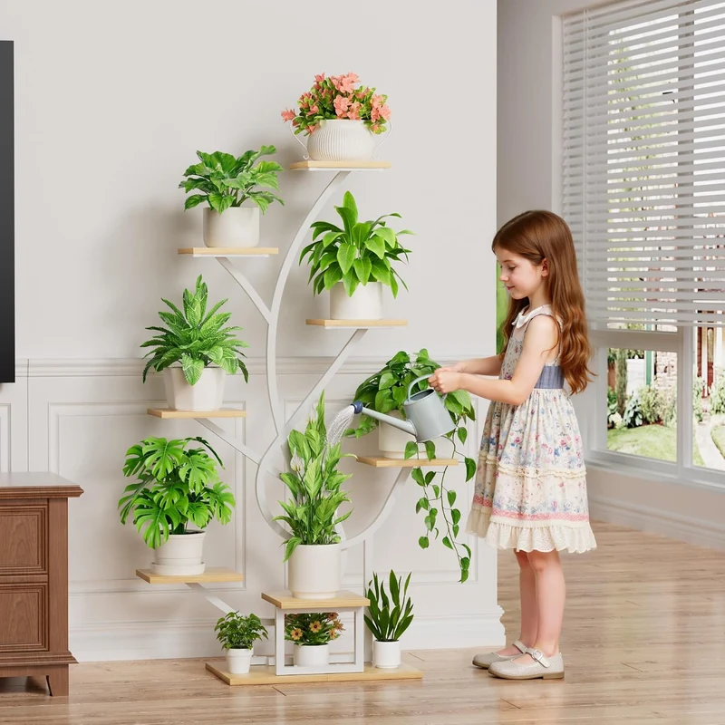 BACEKOLL Pflanzenständer mit Wachstumslicht - 8 Ebenen Blumenständer 126cm Metall Holz Pflanzenregal