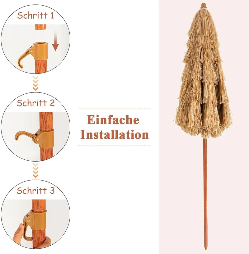 GOPLUS Sonnenschirm Hawaii, Ø 175 cm Sonnenschirm Stroh um 30° knickbar, Strandschirm mit PP-Stroh &