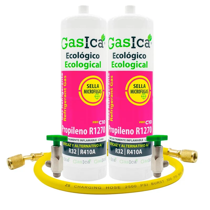 Gaskühlgas C10 kompatibel mit R32 R410A Ventil im Lieferumfang enthalten (2 Flaschen + Schlauch)