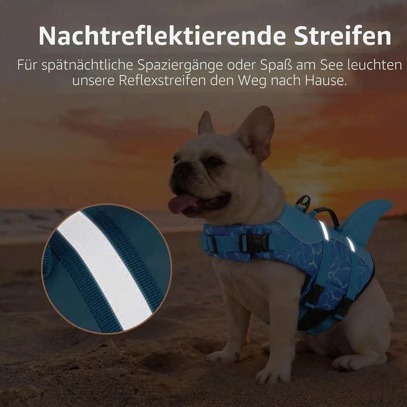 CITÉTOILE Schwimmweste Hund Hai, Hundeschwimmweste & Dog Life Jacket Verstellbar mit Griff und Refle