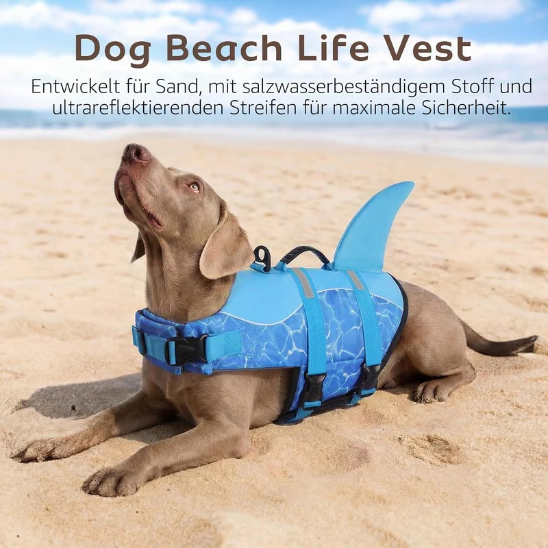 CITÉTOILE Schwimmweste Hund Hai, Hundeschwimmweste & Dog Life Jacket Verstellbar mit Griff und Refle