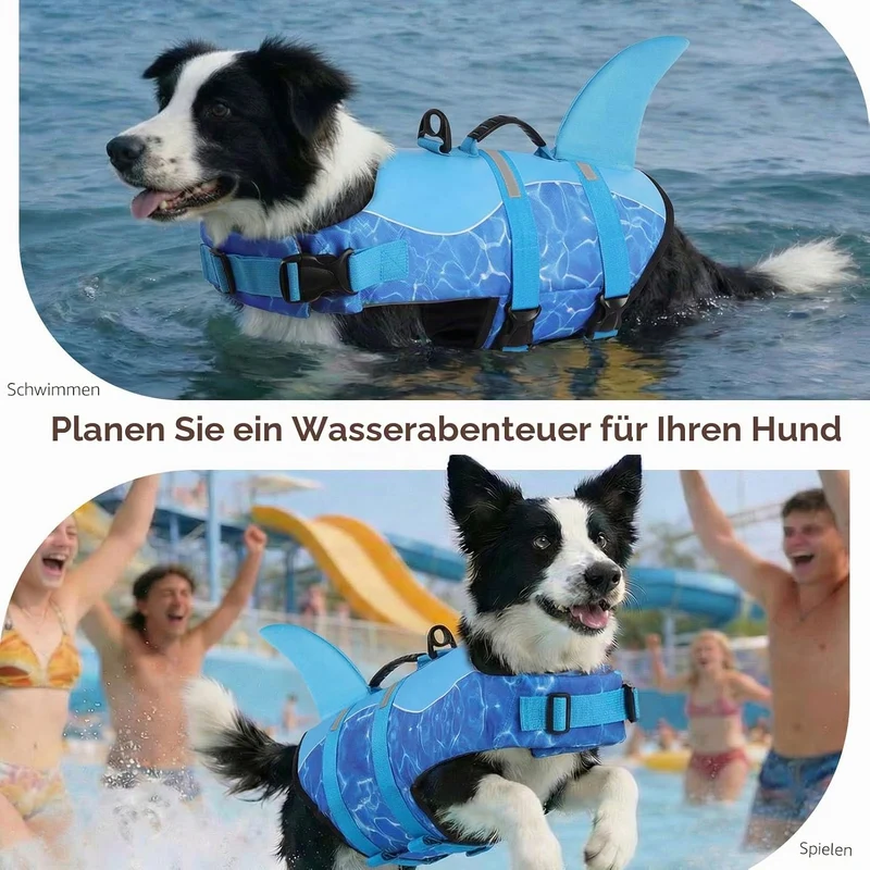 CITÉTOILE Schwimmweste Hund Hai, Hundeschwimmweste & Dog Life Jacket Verstellbar mit Griff und Refle